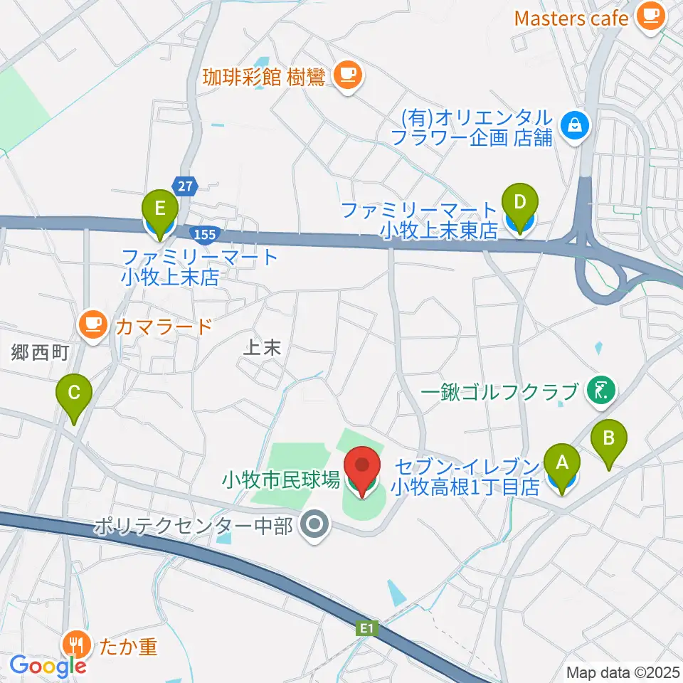 小牧市民球場周辺のコンビニエンスストア一覧地図