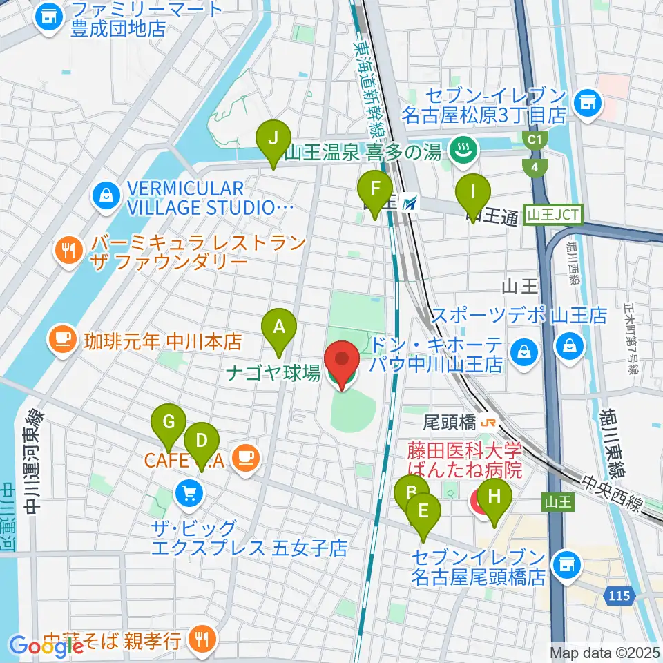 ナゴヤ球場周辺のコンビニエンスストア一覧地図