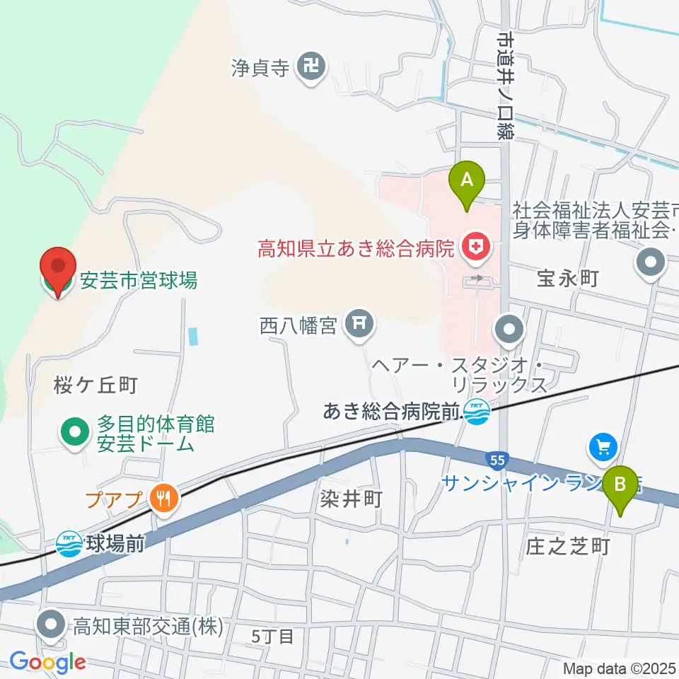 安芸市営球場（安芸タイガース球場）周辺のコンビニエンスストア一覧地図