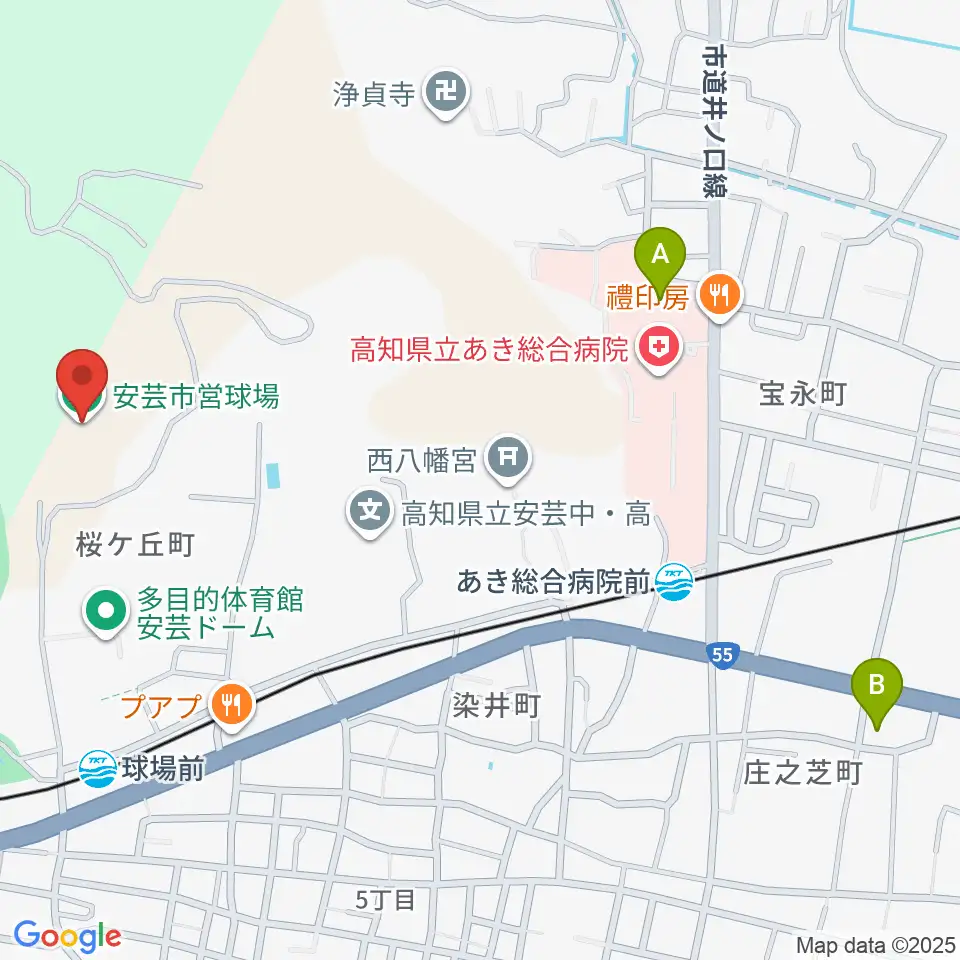 安芸市営球場（安芸タイガース球場）周辺のコンビニエンスストア一覧地図