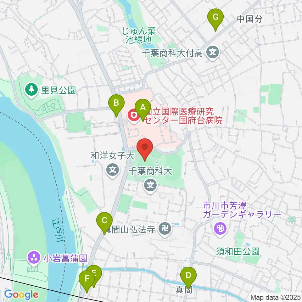 国府台スタジアム周辺のコンビニエンスストア一覧地図