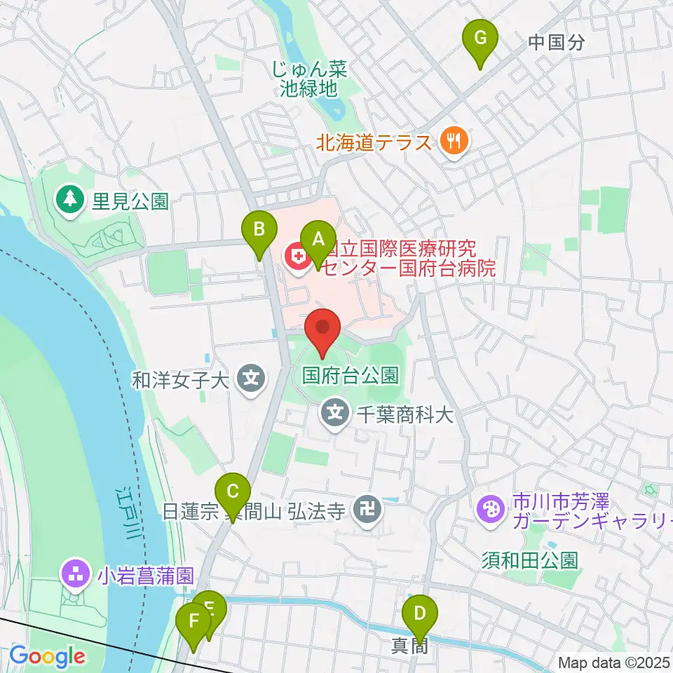 国府台スタジアム周辺のコンビニエンスストア一覧地図