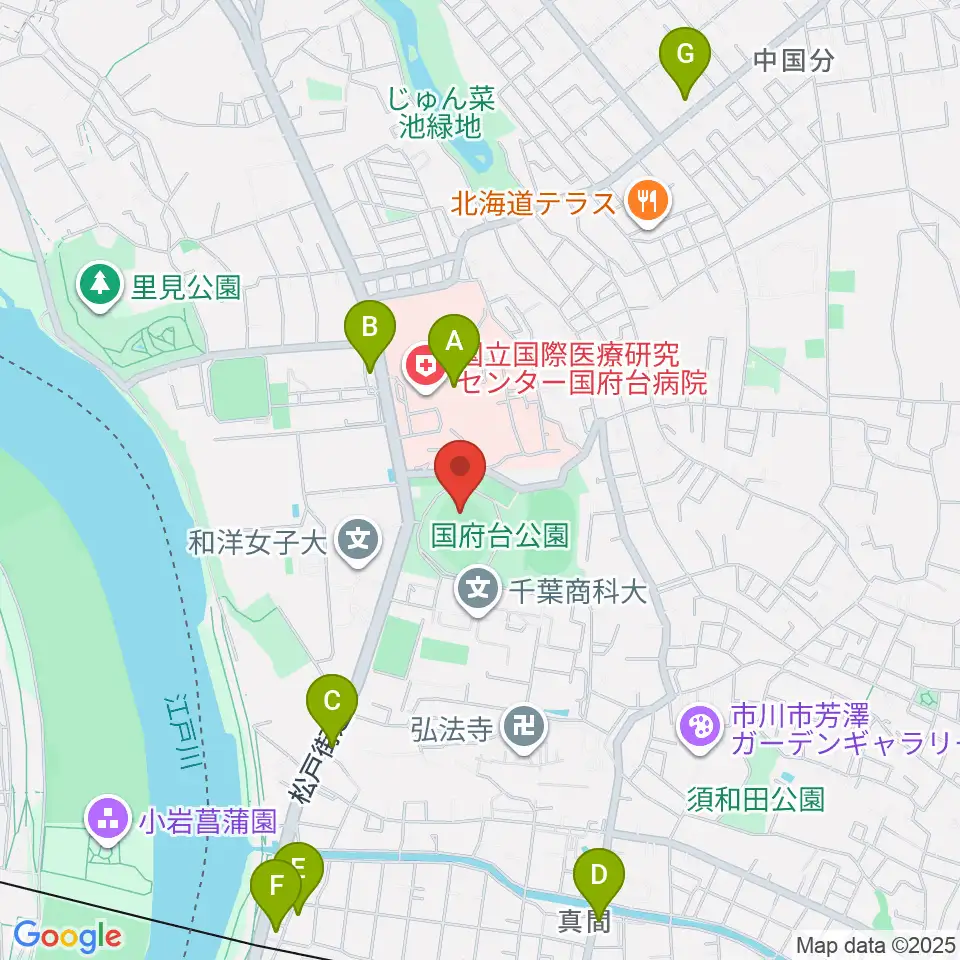 国府台スタジアム周辺のコンビニエンスストア一覧地図