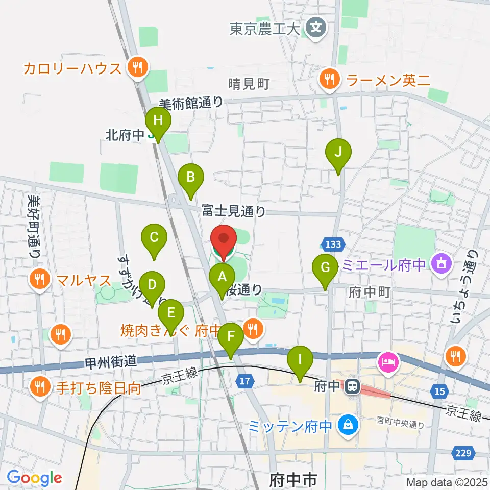 府中市民球場周辺のコンビニエンスストア一覧地図