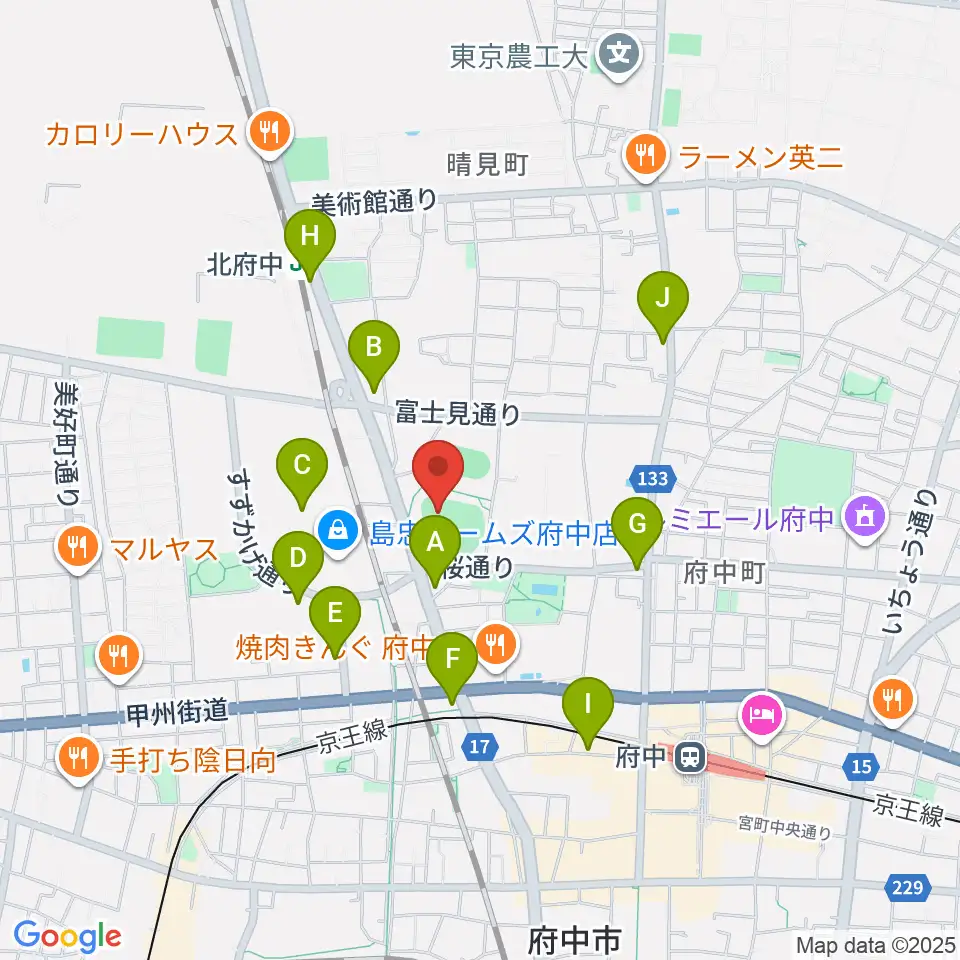 府中市民球場周辺のコンビニエンスストア一覧地図
