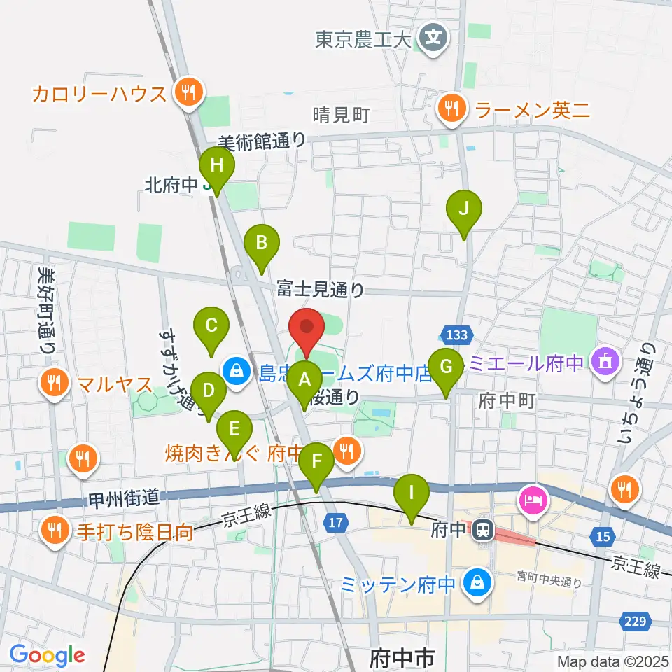 府中市民球場周辺のコンビニエンスストア一覧地図