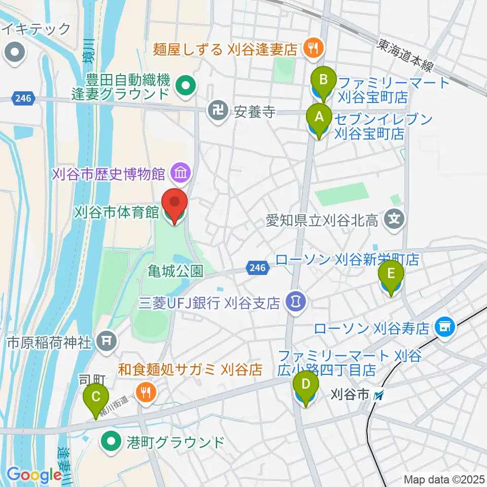 刈谷市体育館周辺のコンビニエンスストア一覧地図