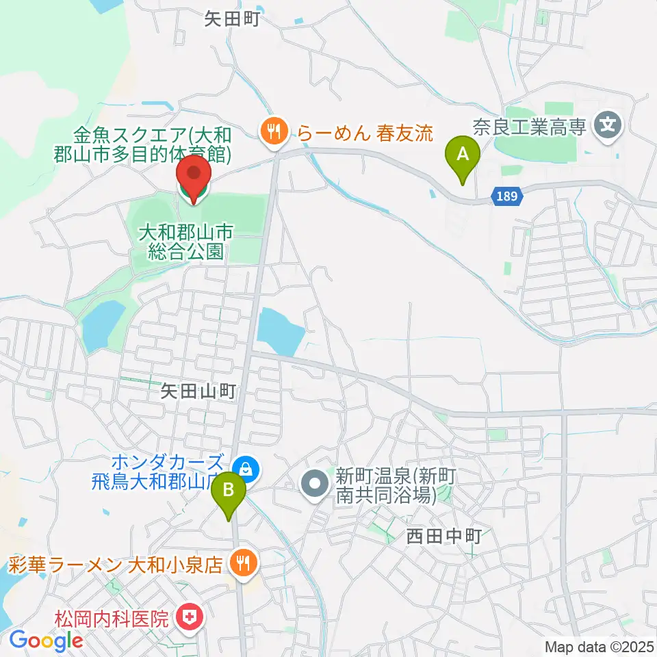 大和郡山市多目的体育館 金魚スクエア周辺のコンビニエンスストア一覧地図