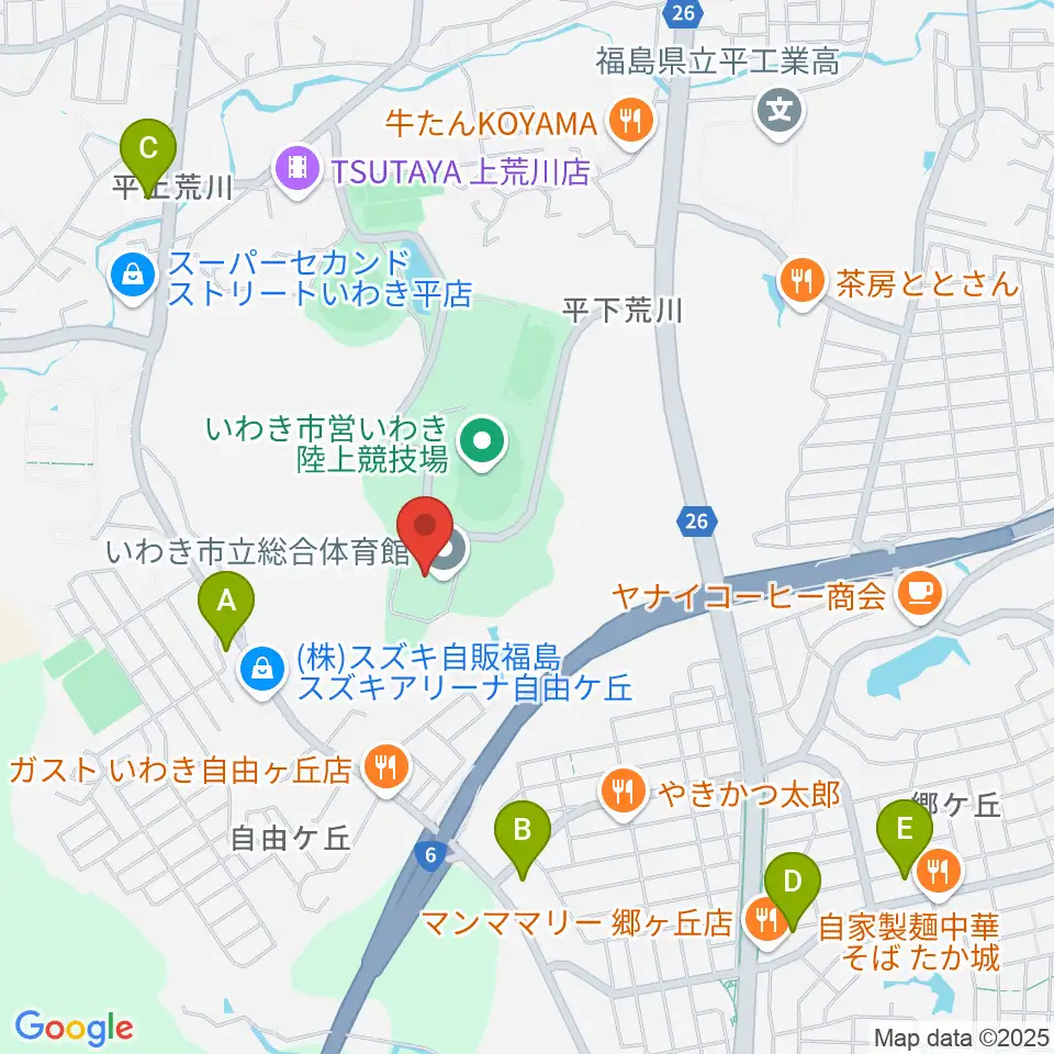 いわき市立総合体育館周辺のコンビニエンスストア一覧地図