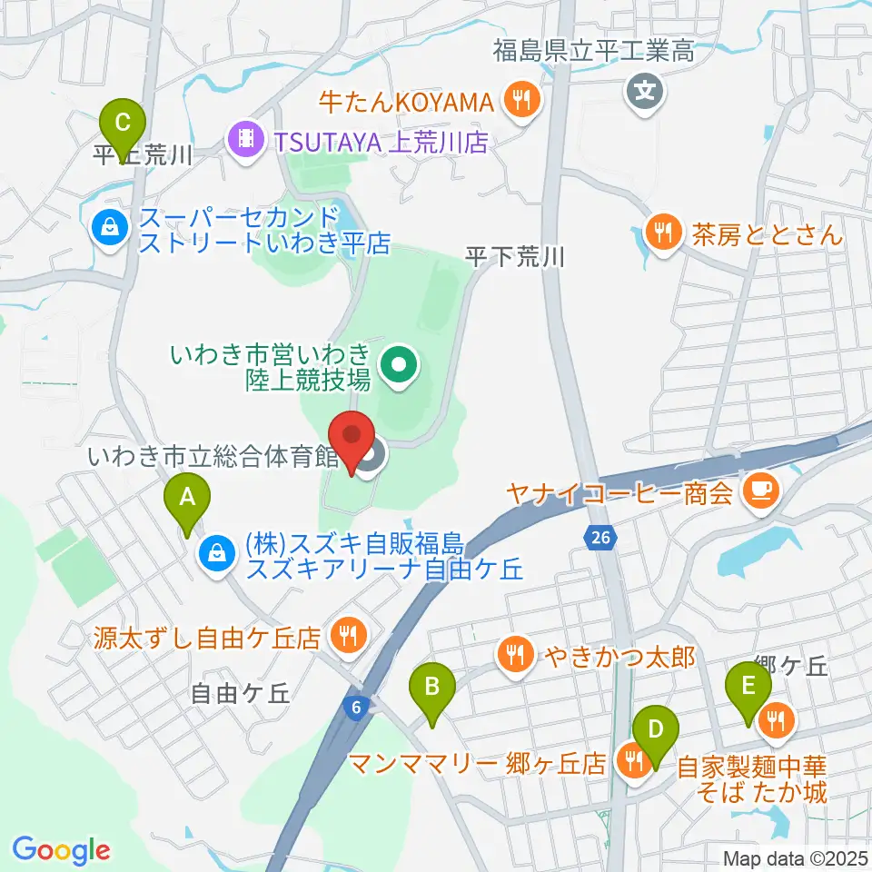 いわき市立総合体育館周辺のコンビニエンスストア一覧地図