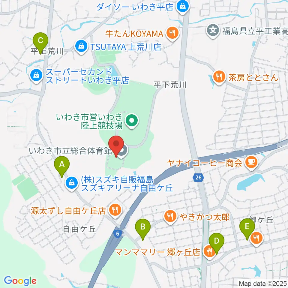 いわき市立総合体育館周辺のコンビニエンスストア一覧地図