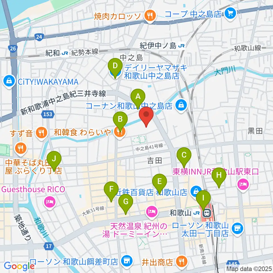 和歌山県立体育館周辺のコンビニエンスストア一覧地図