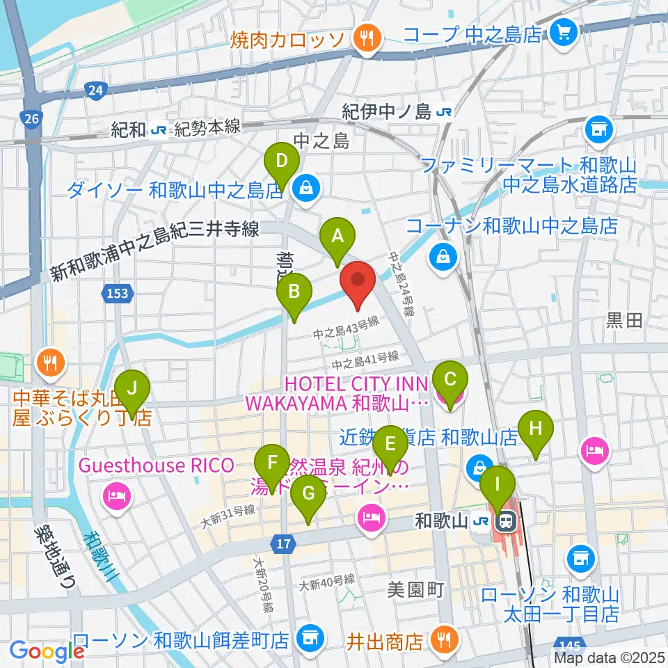 和歌山県立体育館周辺のコンビニエンスストア一覧地図