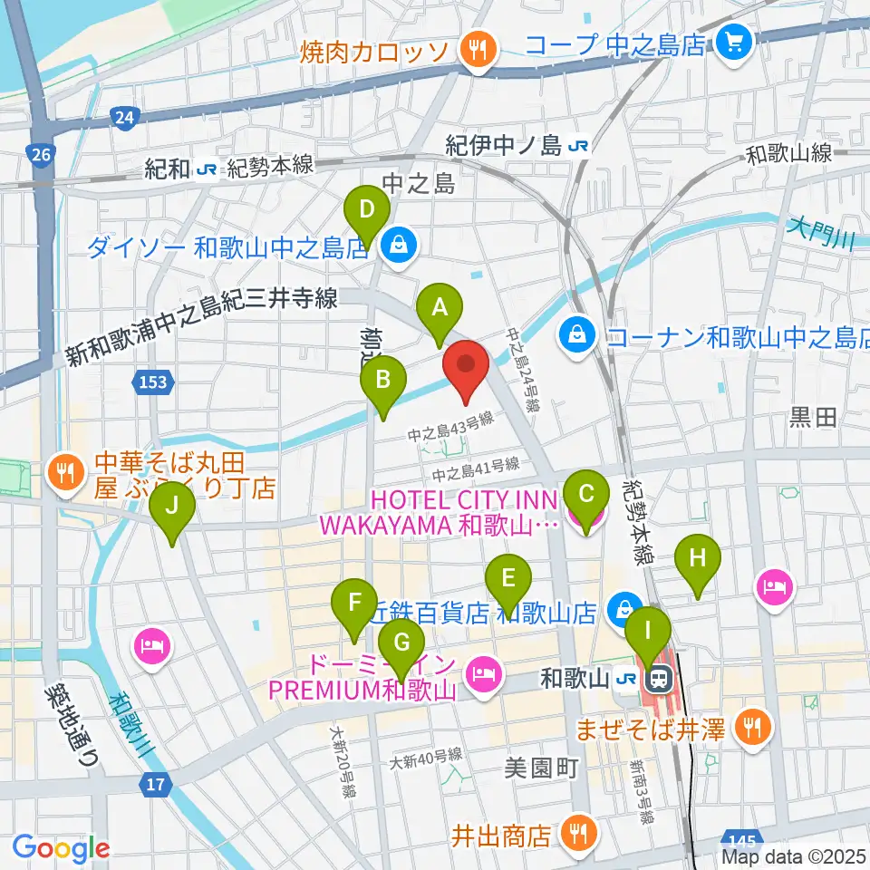 和歌山県立体育館周辺のコンビニエンスストア一覧地図