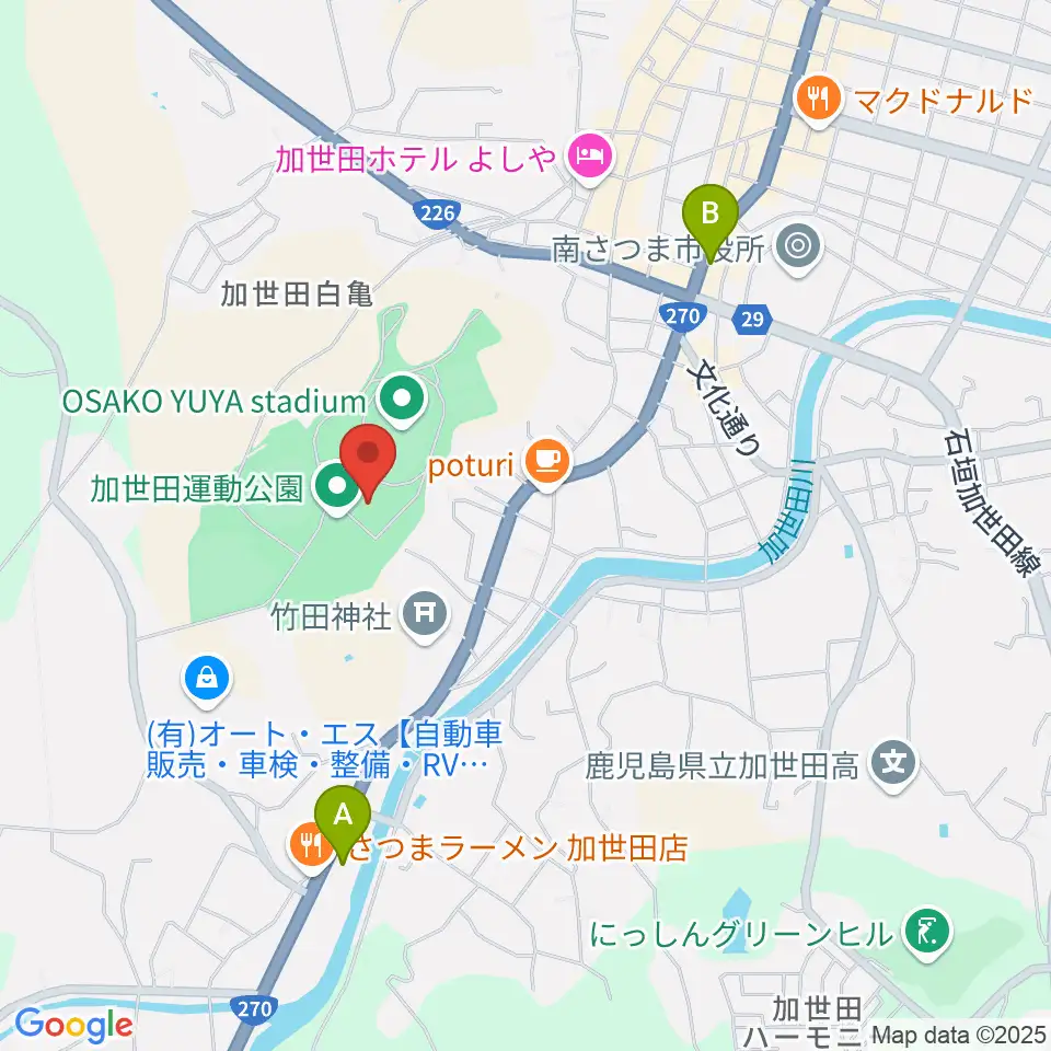 南さつま市加世田運動公園体育館周辺のコンビニエンスストア一覧地図