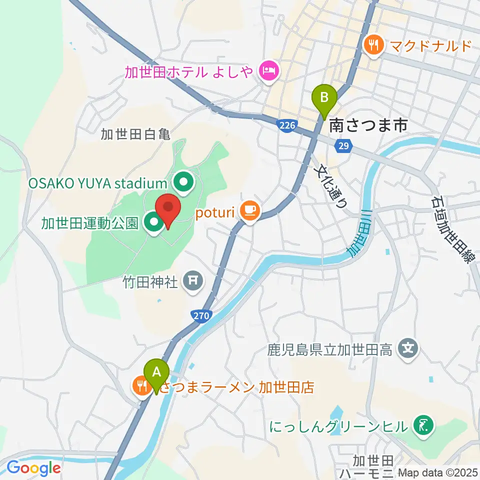 南さつま市加世田運動公園体育館周辺のコンビニエンスストア一覧地図
