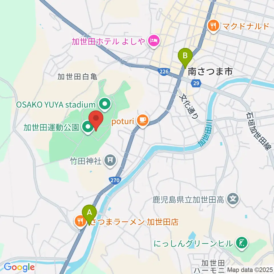 南さつま市加世田運動公園体育館周辺のコンビニエンスストア一覧地図