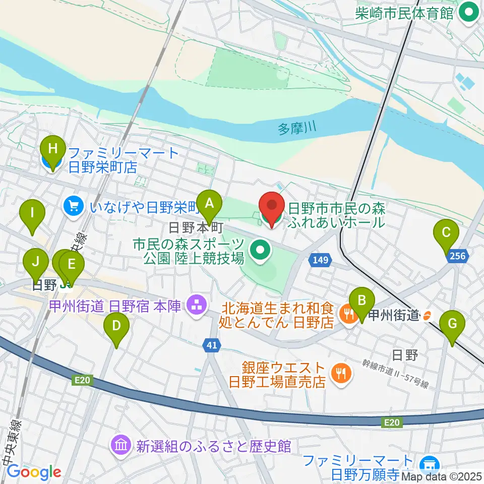 日野市市民の森ふれあいホール周辺のコンビニエンスストア一覧地図