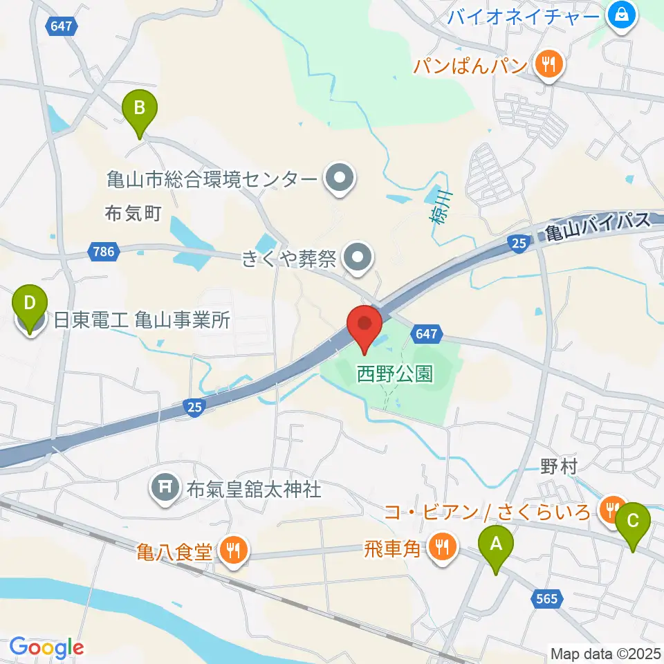 亀山市西野公園体育館周辺のコンビニエンスストア一覧地図