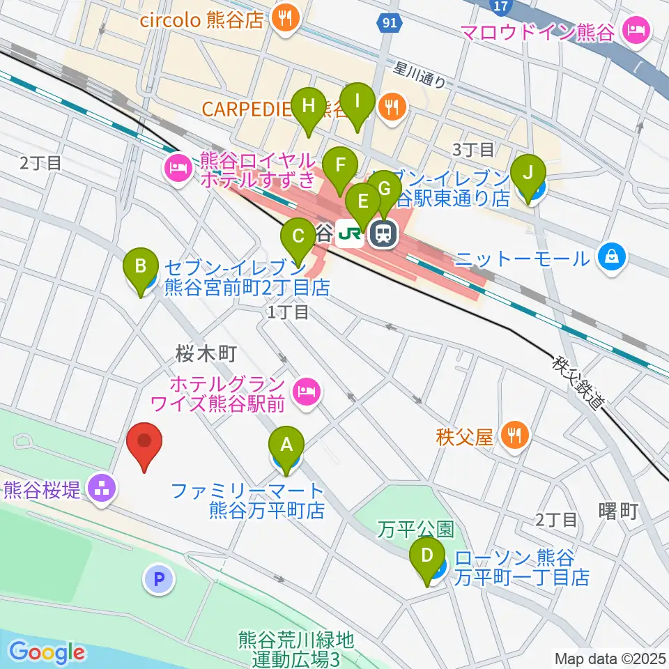 熊谷市立市民体育館周辺のコンビニエンスストア一覧地図