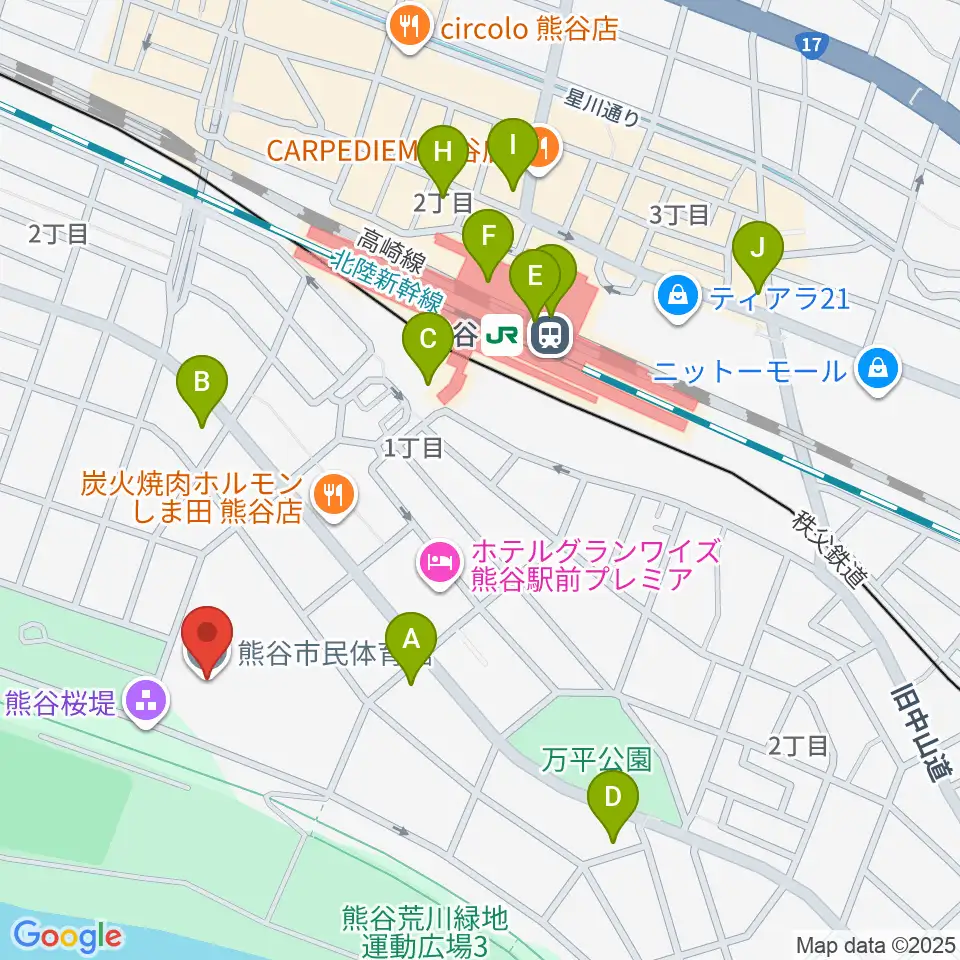 熊谷市立市民体育館周辺のコンビニエンスストア一覧地図