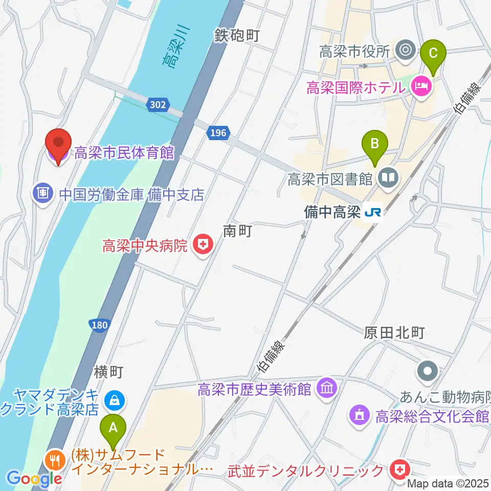 高梁市民体育館周辺のコンビニエンスストア一覧地図