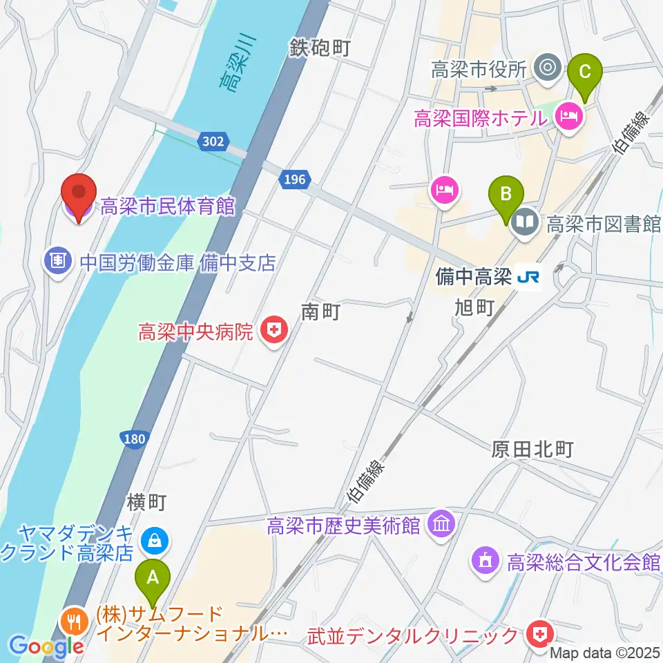 高梁市民体育館周辺のコンビニエンスストア一覧地図
