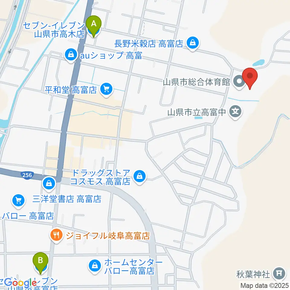 山県市総合体育館周辺のコンビニエンスストア一覧地図