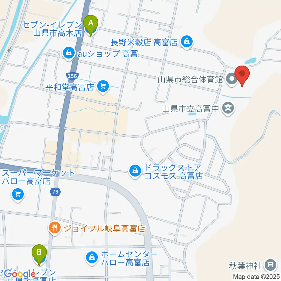山県市総合体育館周辺のコンビニエンスストア一覧地図