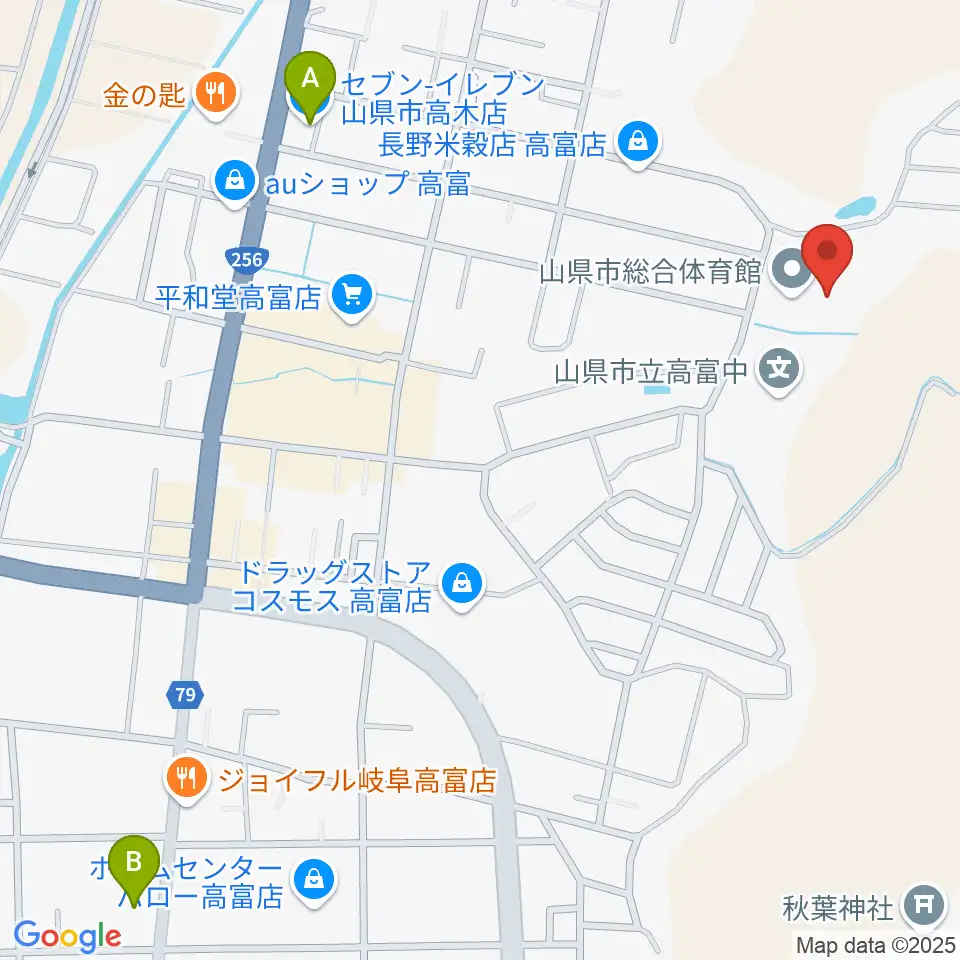 山県市総合体育館周辺のコンビニエンスストア一覧地図