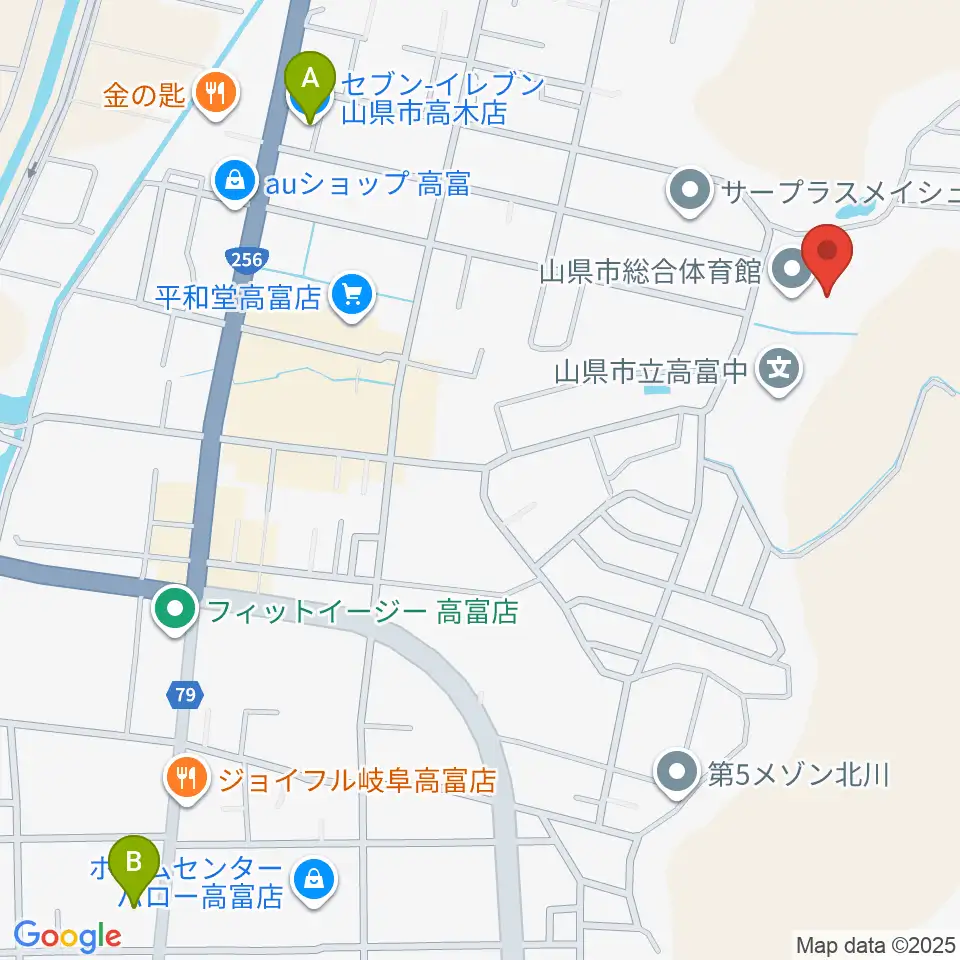 山県市総合体育館周辺のコンビニエンスストア一覧地図