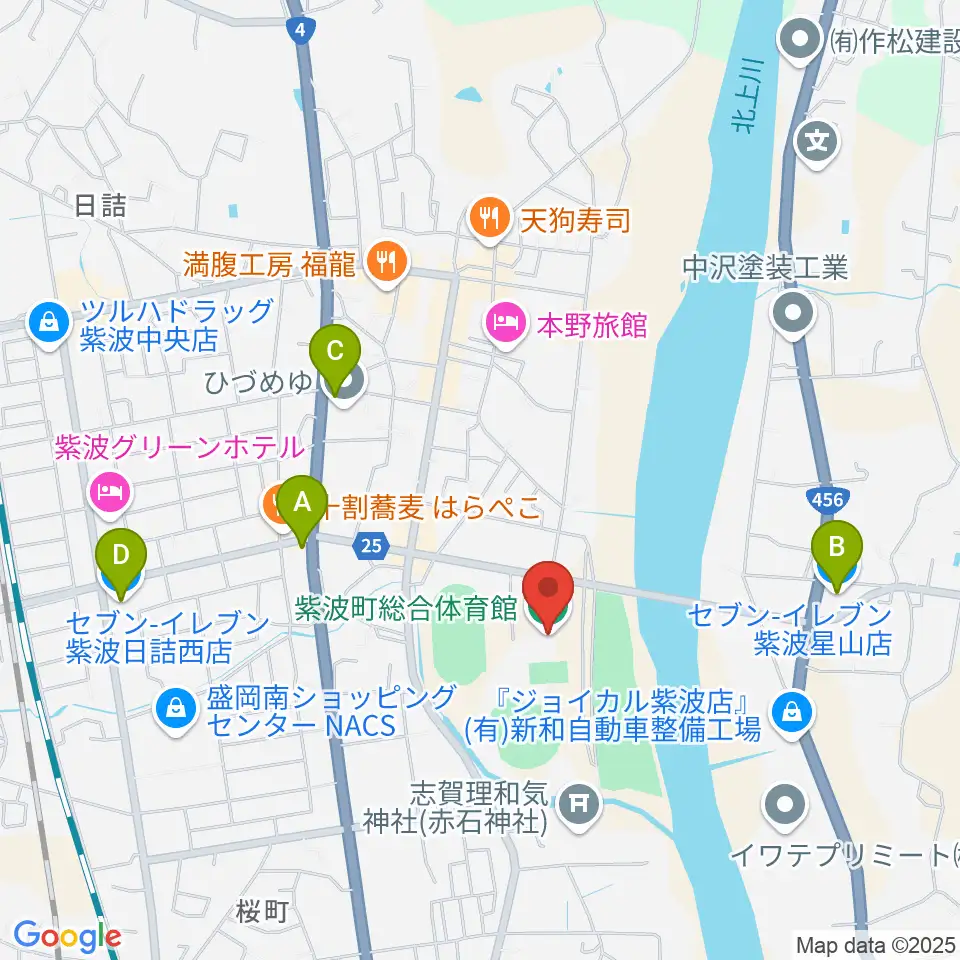 紫波町総合体育館周辺のコンビニエンスストア一覧地図