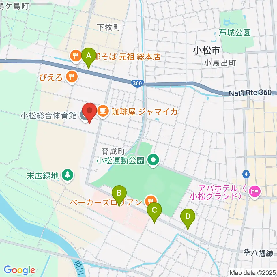 小松総合体育館周辺のコンビニエンスストア一覧地図