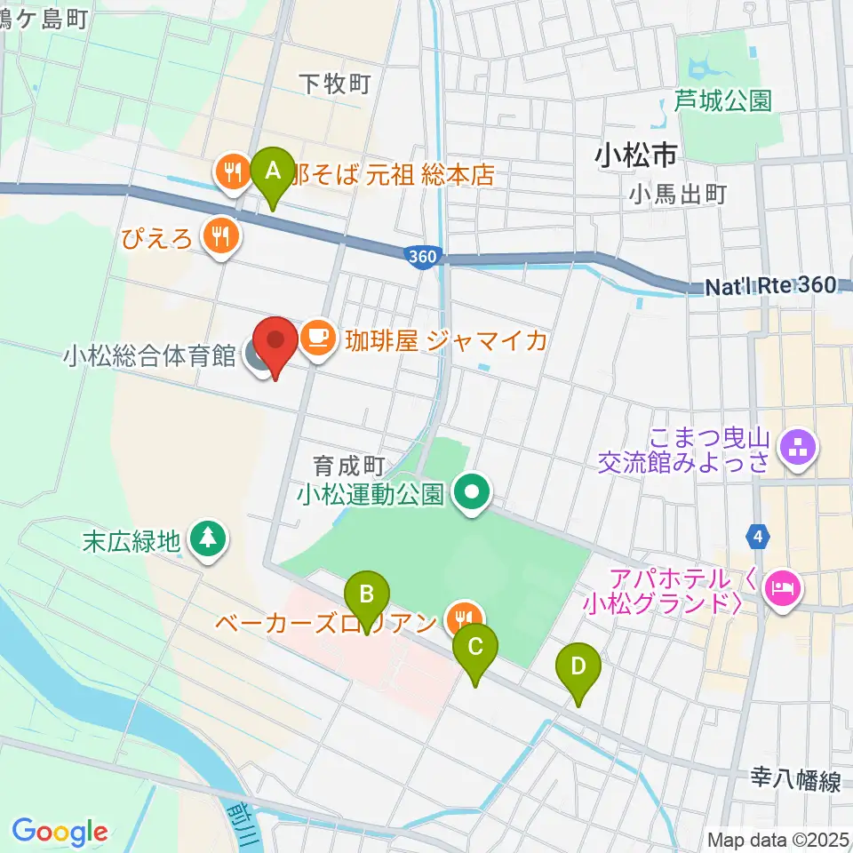 小松総合体育館周辺のコンビニエンスストア一覧地図