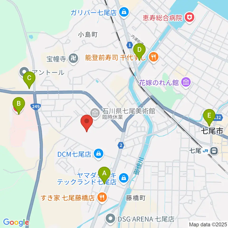 七尾総合市民体育館周辺のコンビニエンスストア一覧地図