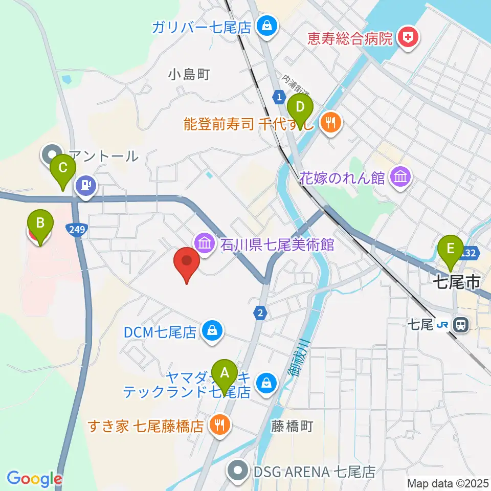 七尾総合市民体育館周辺のコンビニエンスストア一覧地図