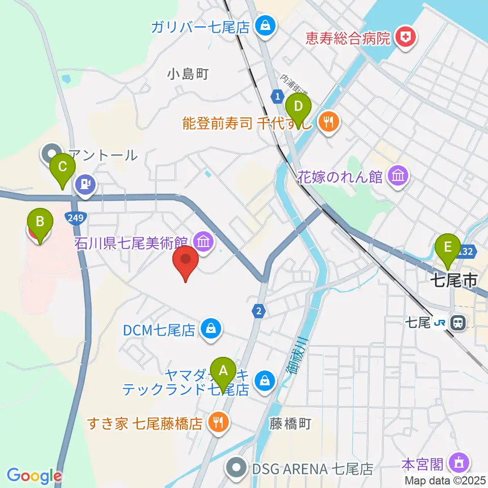 七尾総合市民体育館周辺のコンビニエンスストア一覧地図
