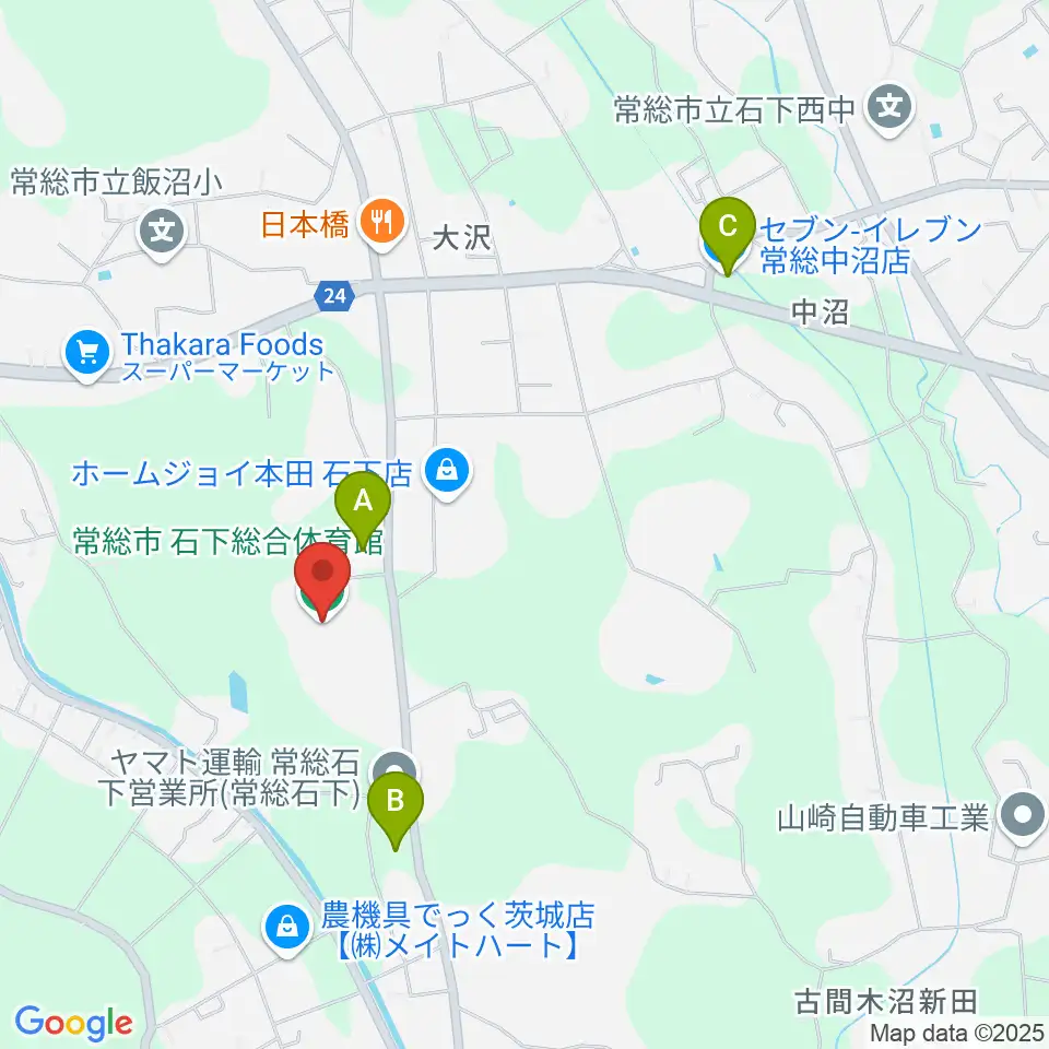 常総市石下総合体育館周辺のコンビニエンスストア一覧地図
