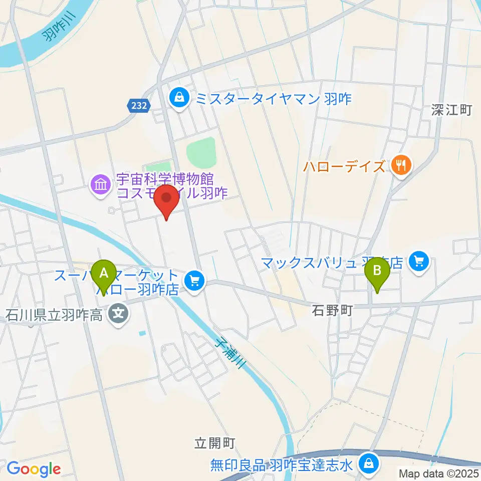 羽咋市歴史民俗資料館周辺のコンビニエンスストア一覧地図