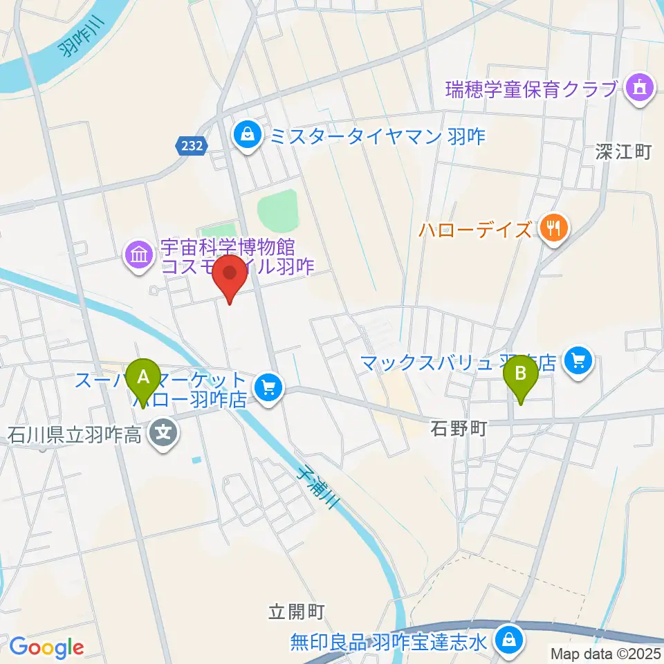 羽咋市歴史民俗資料館周辺のコンビニエンスストア一覧地図