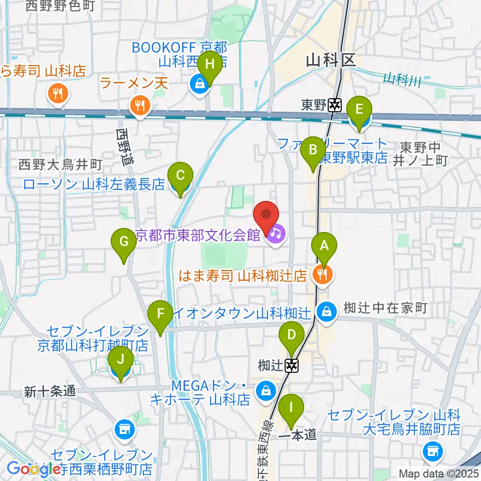 山科地域体育館周辺のコンビニエンスストア一覧地図