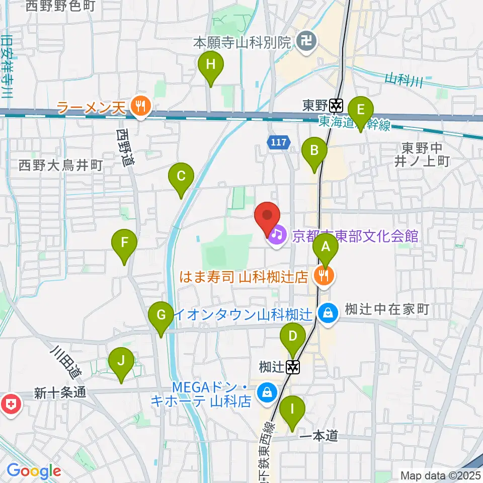 山科地域体育館周辺のコンビニエンスストア一覧地図