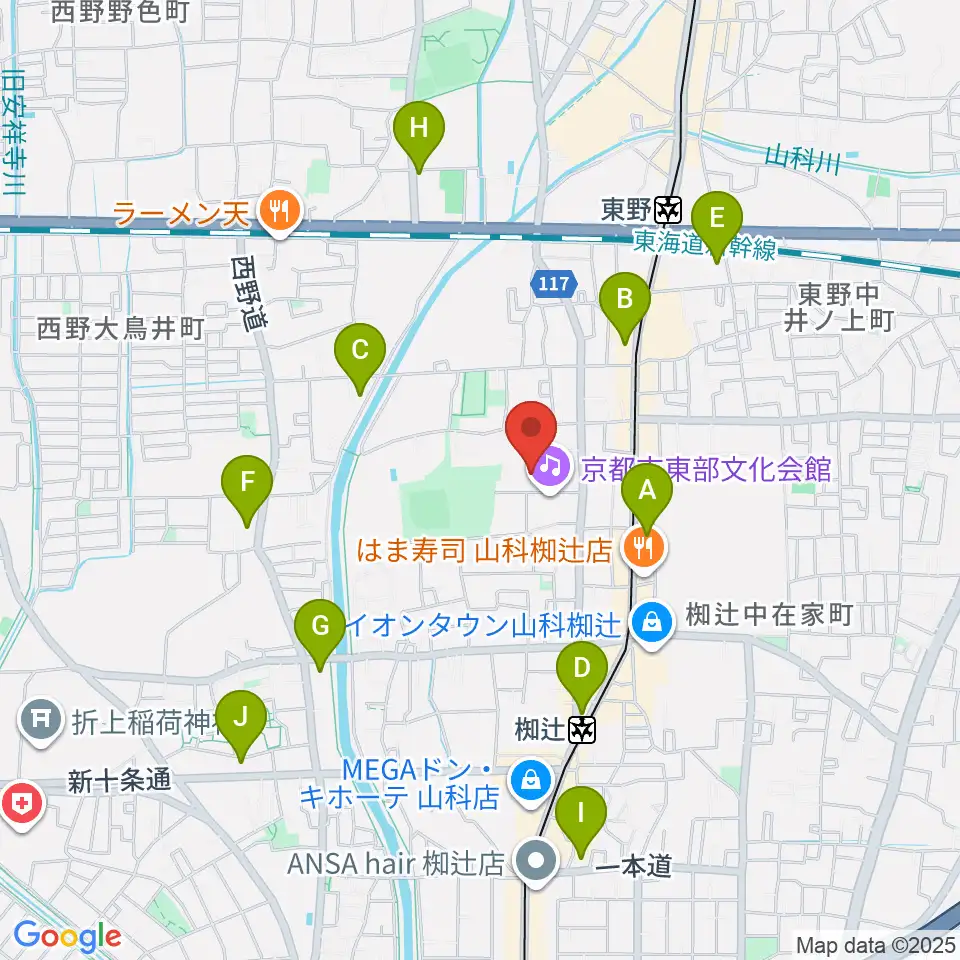 山科地域体育館周辺のコンビニエンスストア一覧地図