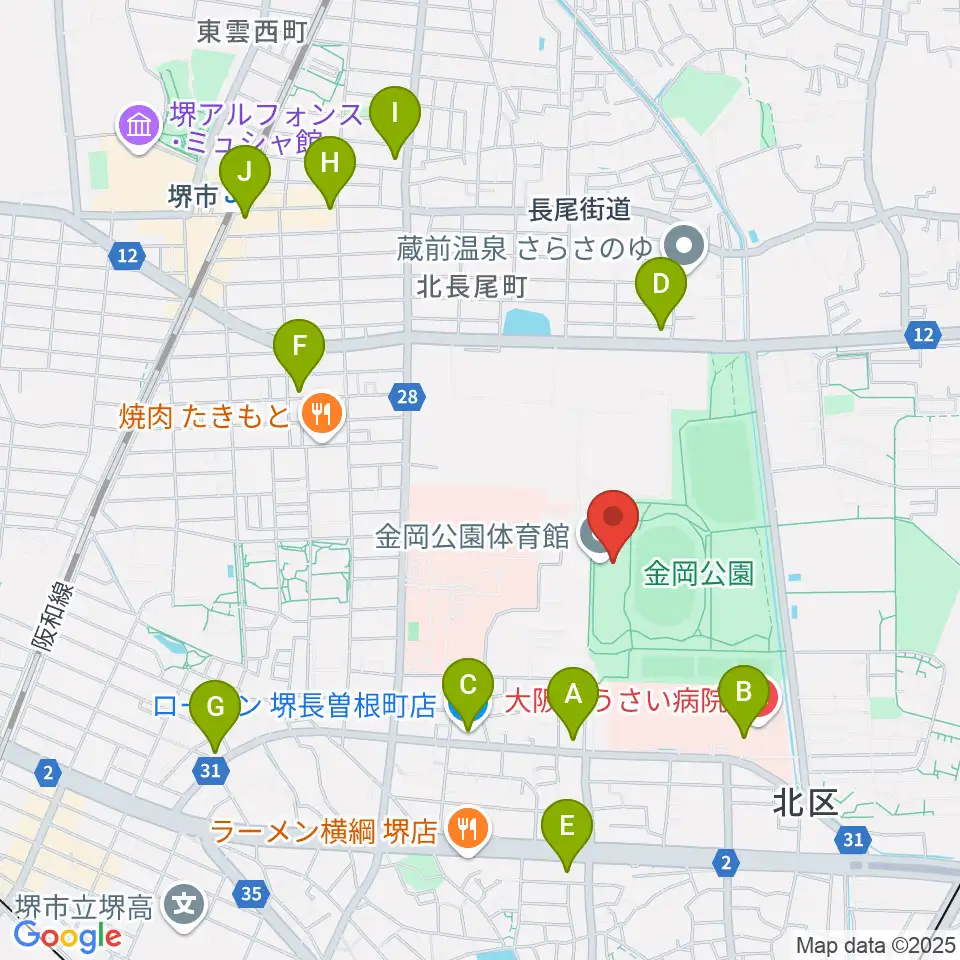 堺市金岡公園体育館周辺のコンビニエンスストア一覧地図