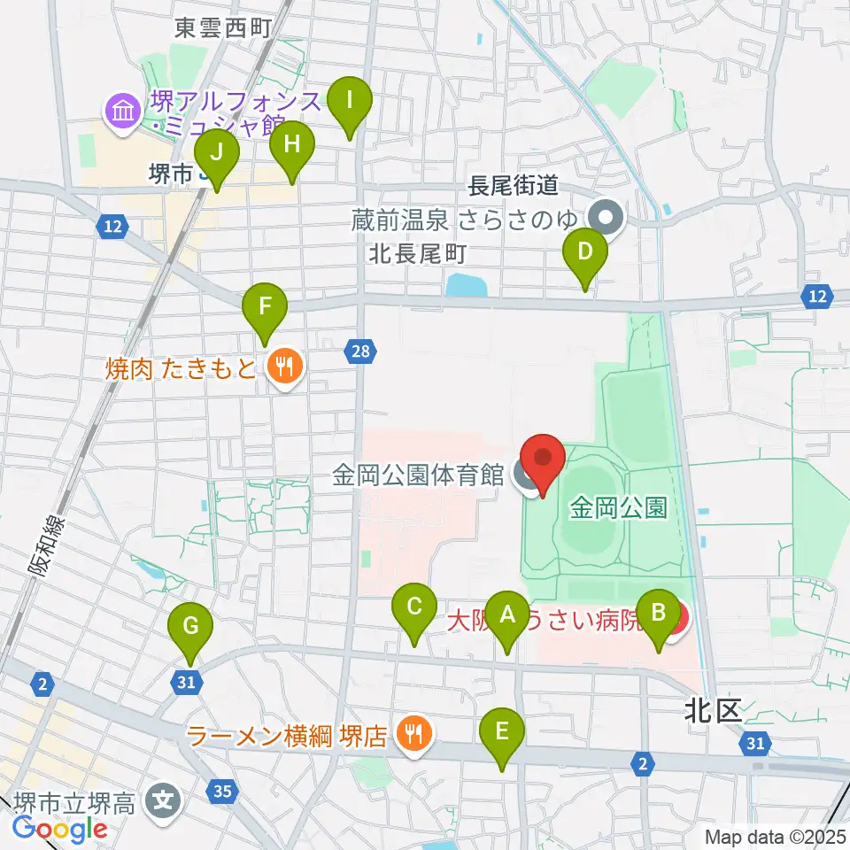堺市金岡公園体育館周辺のコンビニエンスストア一覧地図