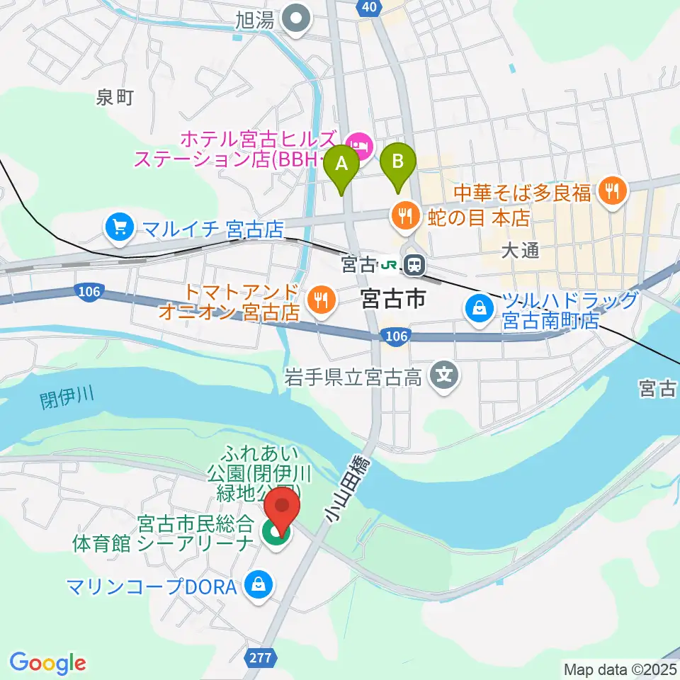 宮古市民総合体育館シーアリーナ周辺のコンビニエンスストア一覧地図