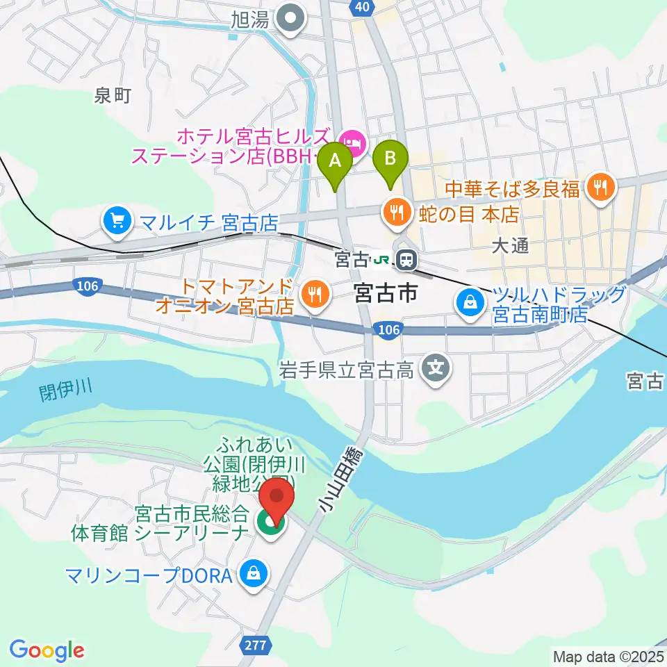 宮古市民総合体育館シーアリーナ周辺のコンビニエンスストア一覧地図