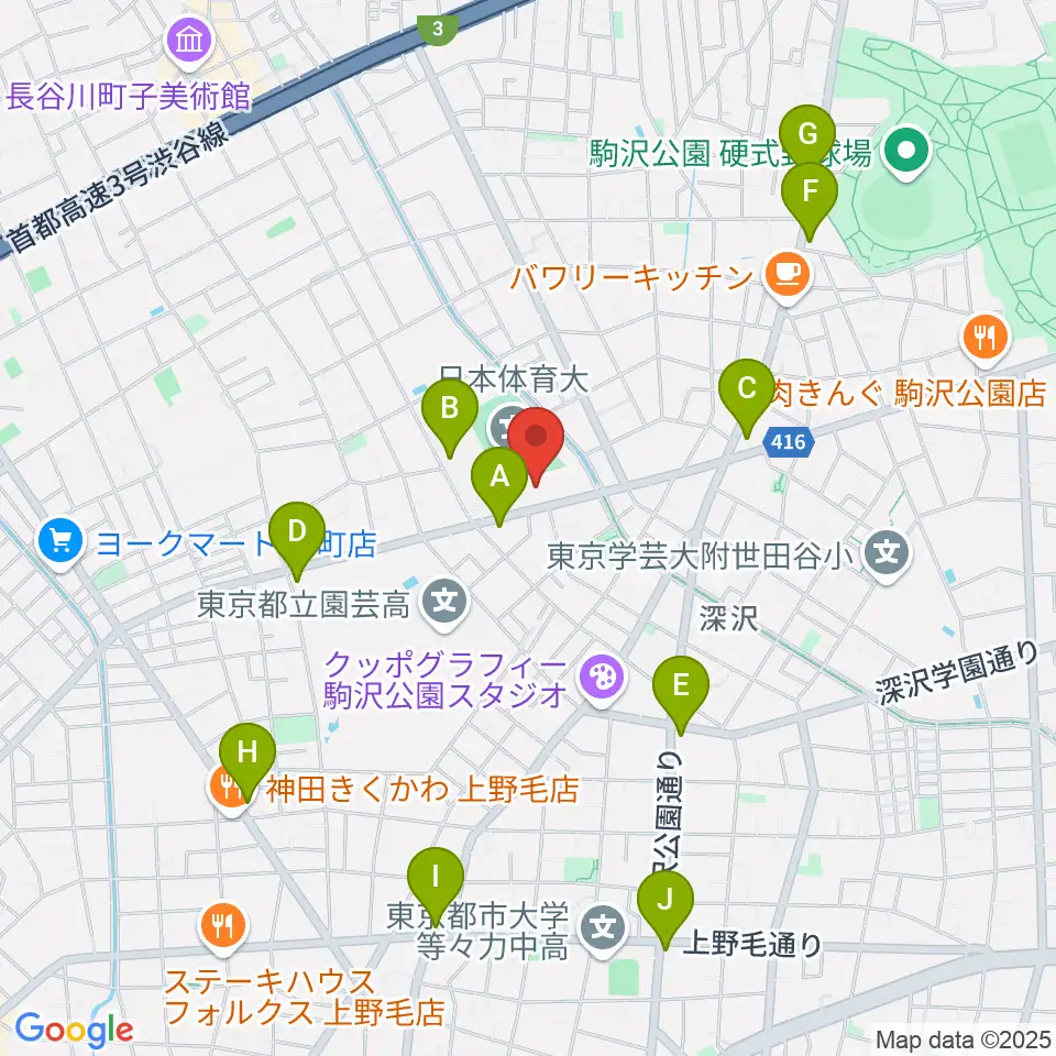 日本体育大学世田谷キャンパス メインアリーナ周辺のコンビニエンスストア一覧地図