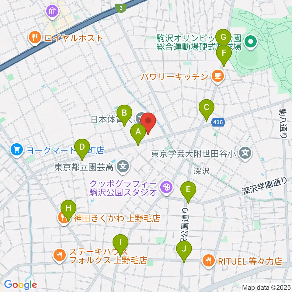 日本体育大学世田谷キャンパス メインアリーナ周辺のコンビニエンスストア一覧地図