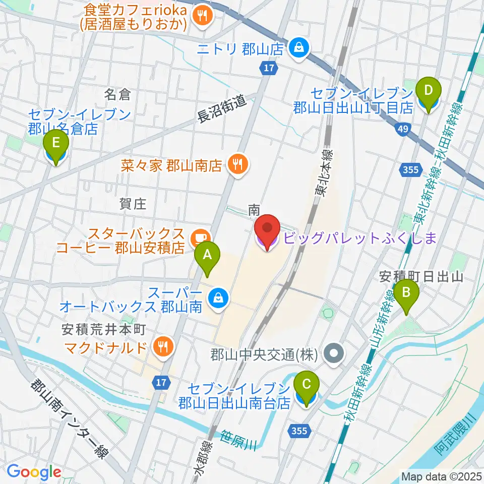 ビッグパレットふくしま周辺のコンビニエンスストア一覧地図